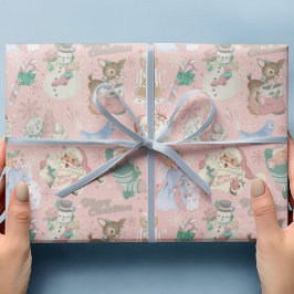 Schattig Retro Roze Groene Kerst Verpakkingspapier Cadeaupapier