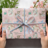 Schattig Retro Roze Groene Kerst Verpakkingspapier Cadeaupapier