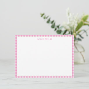 Schattig Retro Roze Wit Gingham Geruit Gepersonali Notitiekaartje
