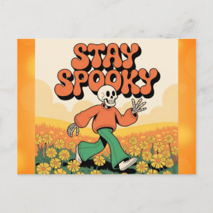 Schattig Retro Skelet Blijf Griezelig Halloween Briefkaart