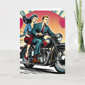 Schattig retro stel op motor Valentine's Day Kaart (Voorkant)