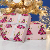 Schattig Retro Vintage Roze Kerstboom Meisje