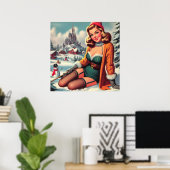 Schattig Retro Winter Pin-up Poster (Thuiskantoor)