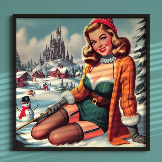 Schattig Retro Winter Pin-up Poster
