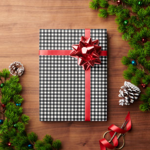 Schattig Retro Zwart en Wit Gingham Schotse Ruit P Cadeaupapier