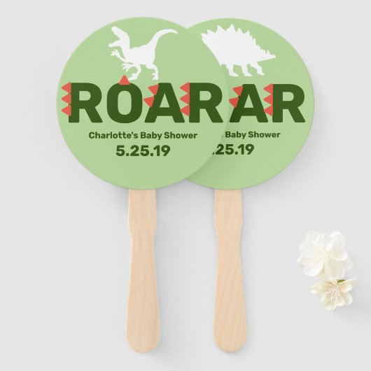Schattig Roar Dinosaurus Baby shower Handwaaier (Voorkant en achterkant)