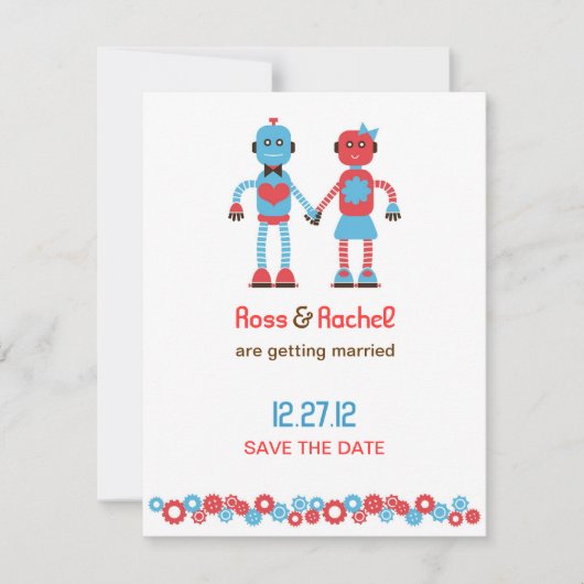 Schattig Robot Thema Trouwdag Opslaan Datum Save The Date (Voorkant)