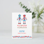 Schattig Robot Thema Trouwdag Opslaan Datum Save The Date (Staand voorkant)