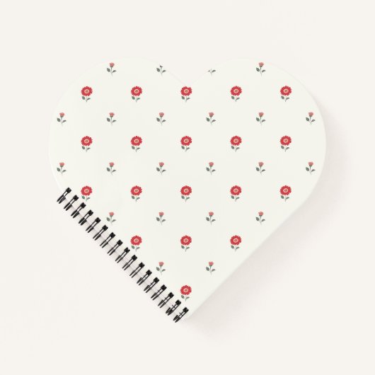 Schattig Rode Ditsy Bloem Hartvormig Notitieboek (Voorkant)