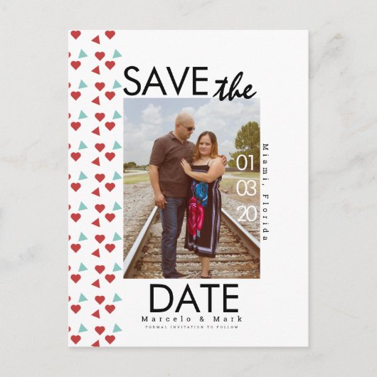 Schattig Rode Hart Confetti Save The Dates Foto Briefkaart (Voorkant)