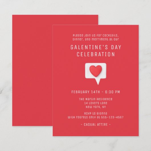Schattig Rode Hart Galentines Day Feest Kaart (Voorkant / Achterkant)