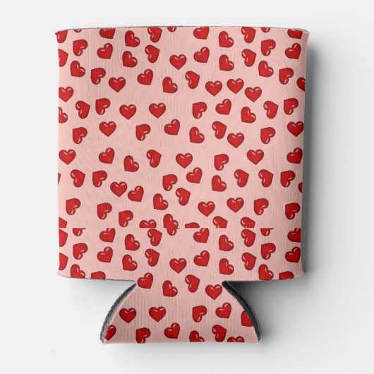 schattig rode harten patroon op roze blikjeskoeler (Voorkant)
