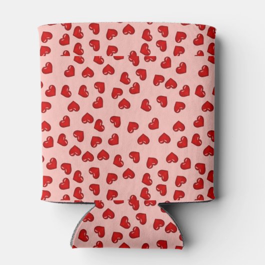 schattig rode harten patroon op roze blikjeskoeler (Achterkant)