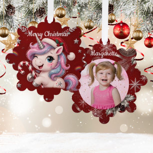 Schattig Rode Kerst Eenhoorn Meisje Foto Ornament Kaart