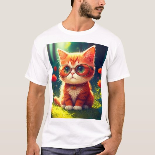 Schattig Rode Kitten Met Bril-365478 T-shirt (Voorkant)