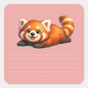 Schattig Rode Panda Ontspannen Kawaii Dierendesign Vierkante Sticker