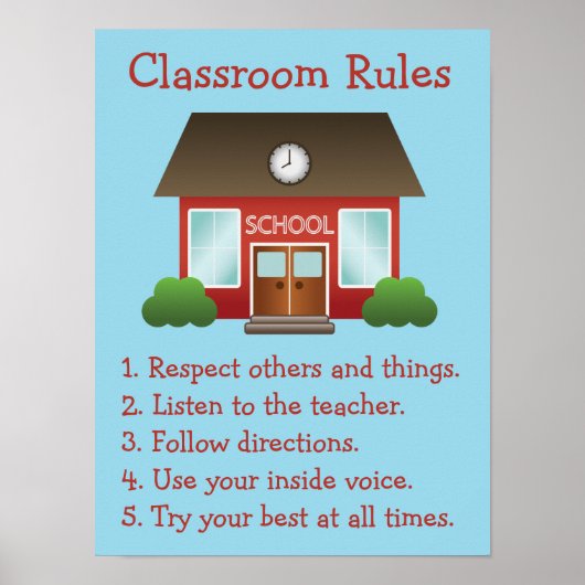 Schattig Rode Schoolgebouw Aangepaste Klasregels Poster (Voorkant)