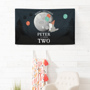 Schattig Roedel Wolven Bos Maan Huilende Verjaarda Spandoek