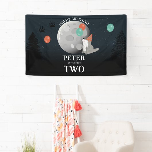 Schattig Roedel Wolven Bos Maan Huilende Verjaarda Spandoek (Insitu)
