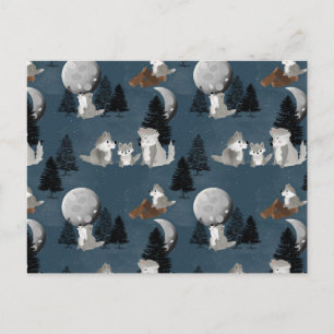 Schattig Roedel Wolven Bos Nachtelijke Hemel Maan Briefkaart