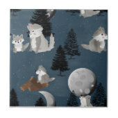 Schattig Roedel Wolven Bos Nachtelijke Hemel Maan Tegeltje (Voorkant)