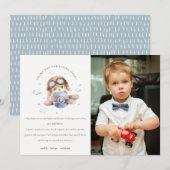 Schattig Roest Navy Vliegtuig Teddy Kids Foto Verj Bedankkaart (Voorkant / Achterkant)