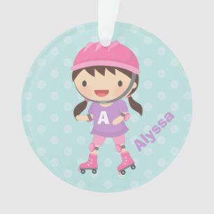 Schattig Roller Schaatsmeisje in Roze en Paars Ornament