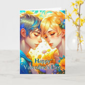 Schattig romantisch anime-koppel Valentijnsdag Kaart (Gele Bloem)