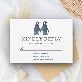 Schattig romantisch pinguïn-echtpaar RSVP Kaartje
