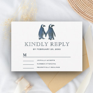 Schattig romantisch pinguïn-echtpaar RSVP Kaartje