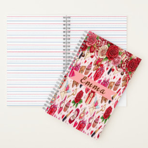 Schattig romantisch rood en roze aquarel liefdespa notitieboek