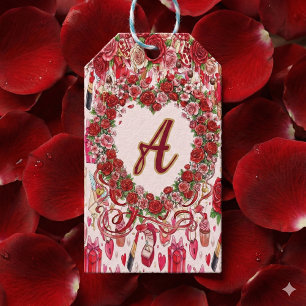 Schattig romantisch rood en roze waterverf liefdes cadeaulabel