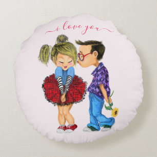 Schattig romantisch stel - Liefde - Ik hou van jou Rond Kussen