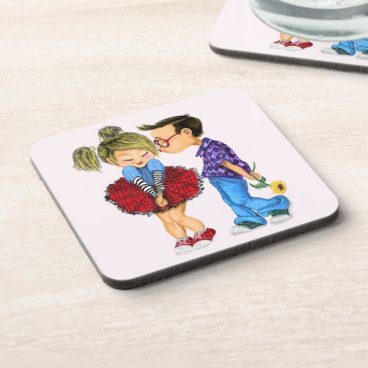 Schattig romantisch stel - Liefde - Kus Bier Onderzetter (Linkerzijde)