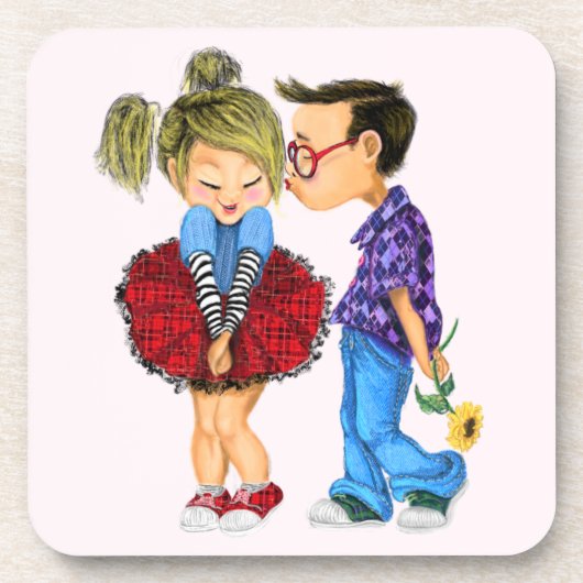 Schattig romantisch stel - Liefde - Kus Bier Onderzetter (Voorkant)