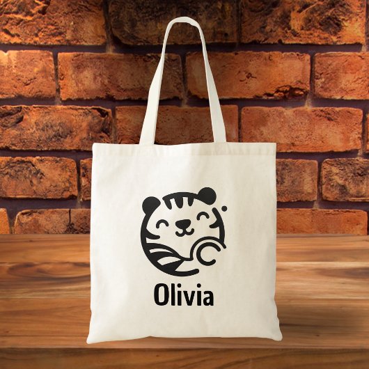 Schattig Rond Minimalistisch Kattengezicht Tote Bag