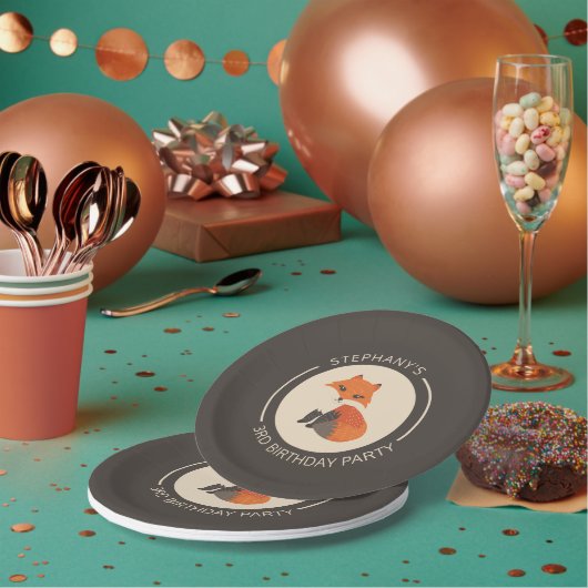 Schattig rood baby fox illustratie aangepaste mono papieren bordje (Multi)