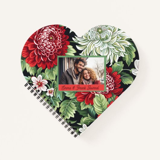 Schattig Rood Bloemmotief Aangepast Gepersonalisee Notitieboek (Voorkant)