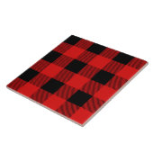 Schattig rood buffel geruite patroon tegeltje (Zijkant)