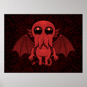 Schattig rood Cthulhu Zee monster Poster