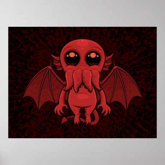 Schattig rood Cthulhu Zee monster Poster (Voorkant)