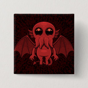 Schattig rood Cthulhu Zee monster Vierkante Button 5,1 Cm