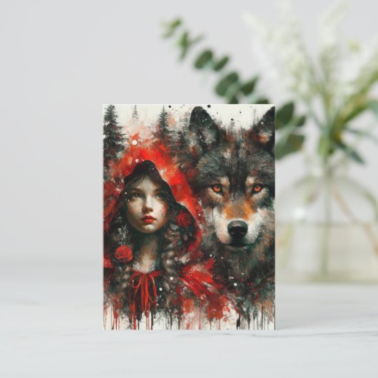 Schattig Rood en de Wolf Briefkaart (Staand voorkant)