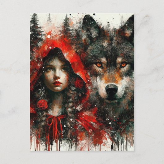 Schattig Rood en de Wolf Briefkaart (Voorkant)