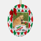 Schattig rood en groen argyle ornament. keramisch ornament (Rechts)