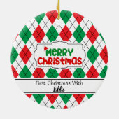 Schattig rood en groen argyle ornament. keramisch ornament (Achterkant)