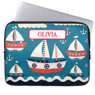 Schattig rood en wit zeilboot met ankers laptop sleeve