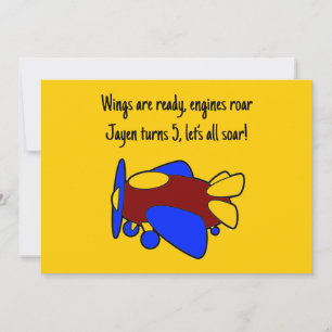 Schattig rood geel blauw vliegtuig Cartoon voor ki Kaart