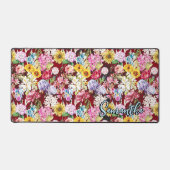 Schattig rood geel elegant Floral monogram Bureaumat (Voorkant)