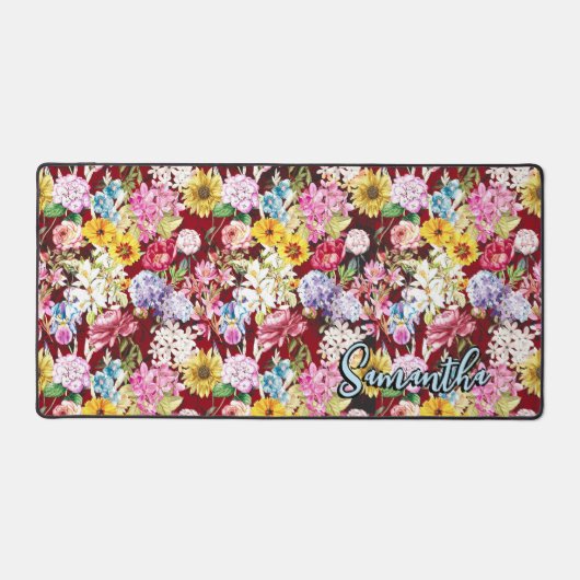 Schattig rood geel elegant Floral monogram Bureaumat (Voorkant)